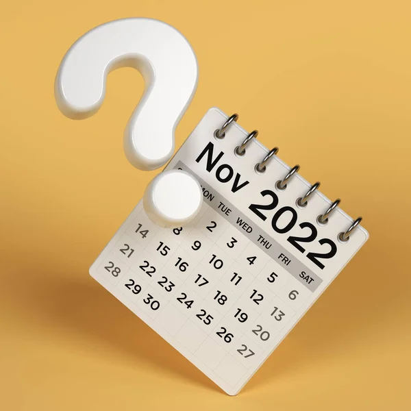 Blanco Color 2022 Calendario Escritorio Noviembre Signo Interrogación Sobre Fondo — Foto de Stock