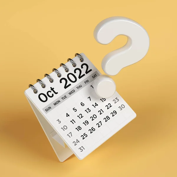 White Colored 2022 October Desk Calendar Question Mark Light Yellow — Stockfoto