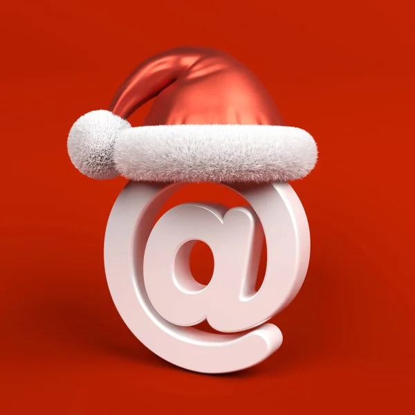 Wit Gekleurd Symbool Kerstman Hoed Rood Gekleurde Achtergrond Vierkante Compositie — Stockfoto