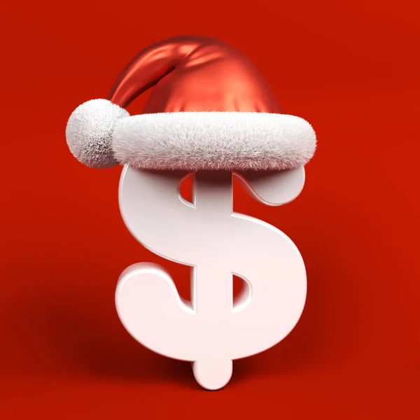 Simbolo Dollaro Colore Bianco Cappello Babbo Natale Sfondo Colore Rosso — Foto Stock