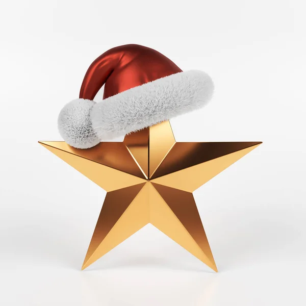 Gouden Ster Kerstman Hoed Een Wit Gekleurde Achtergrond Vierkante Compositie — Stockfoto