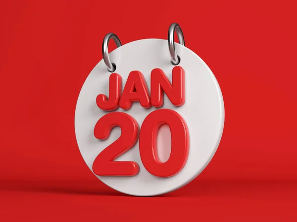 White Colored Circle Shaped January 20Th Calendar Red Colored Background — стоковое фото