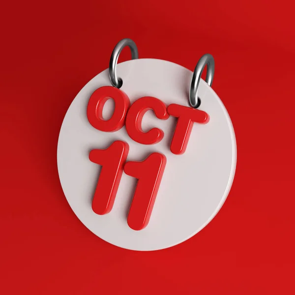 White Colored Circle Shaped October 11Th Calendar Red Colored Background — Stockfoto