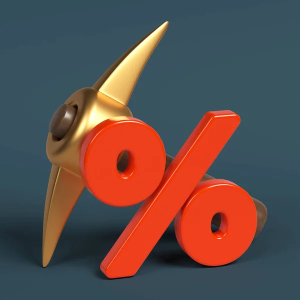 Símbolo Percentual Cor Vermelha Picareta Cor Dourada Fundo Azul Marinho — Fotografia de Stock