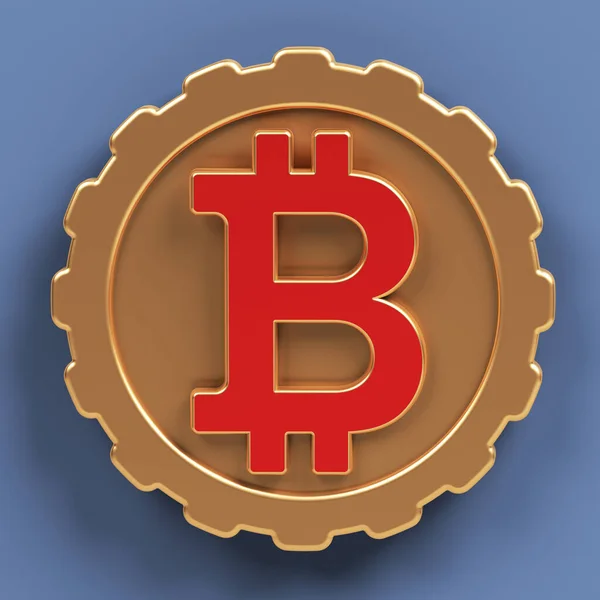 Red Colored Bitcoin Symbol Golden Coin Icon Grayish Blue Colored — стоковое фото