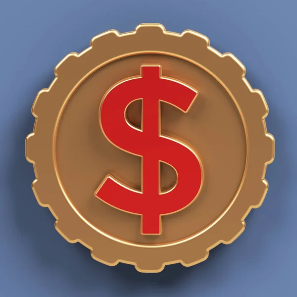 Sinal Dólar Cor Vermelha Com Ícone Moeda Dourada Fundo Azul — Fotografia de Stock