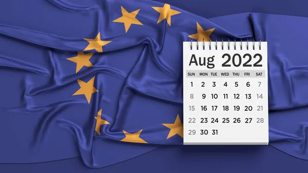 Página Del Calendario Agosto Color Blanco Bandera Unión Europea Composición — Foto de Stock