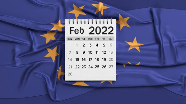 Página Del Calendario Febrero Color Blanco Bandera Unión Europea Composición — Foto de Stock