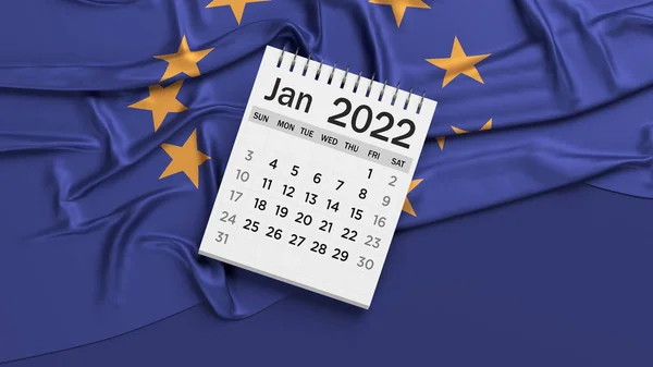Página Del Calendario Enero Color Blanco Bandera Unión Europea Composición — Foto de Stock