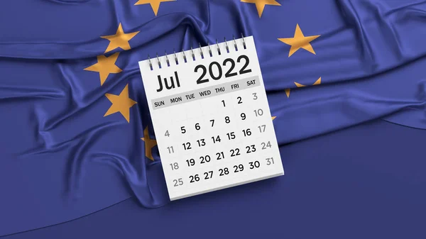 Página Del Calendario Julio Color Blanco Bandera Unión Europea Composición — Foto de Stock
