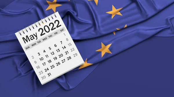 Página Del Calendario Mayo Color Blanco Bandera Unión Europea Composición — Foto de Stock