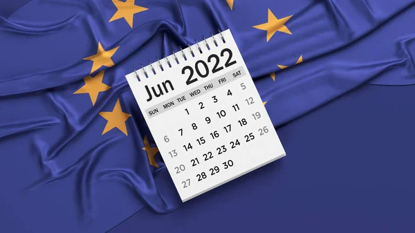 Página Del Calendario Junio Color Blanco Bandera Unión Europea Composición — Foto de Stock