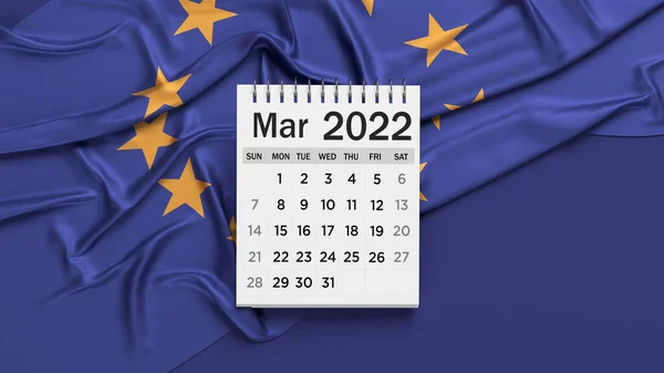 Página Del Calendario Marzo Mes Color Blanco Bandera Unión Europea — Foto de Stock