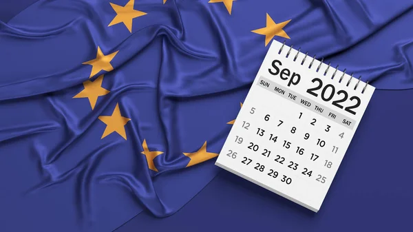 Página Del Calendario Septiembre Color Blanco Bandera Unión Europea Composición — Foto de Stock