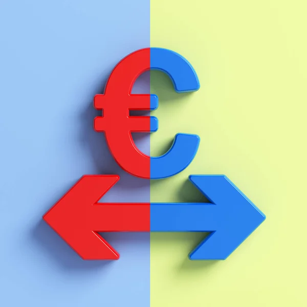 Rosso Blu Colore Euro Simboli Freccia Sfondo Blu Giallo Chiaro — Foto Stock
