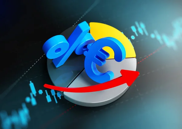 Euro Procent Symbol Strzałki Wykres Ciasta Finansowego Ekranie Wykresu Finansowego — Zdjęcie stockowe