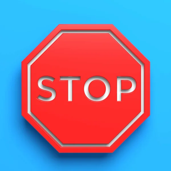 Rood Gekleurd Stopbord Blauw Gekleurde Achtergrond Vierkante Compositie Met Kopieerruimte — Stockfoto