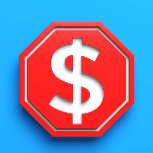 Vit Färgad Dollar Symbol Och Röd Färgad Stoppskylt Blå Färgad — Stockfoto