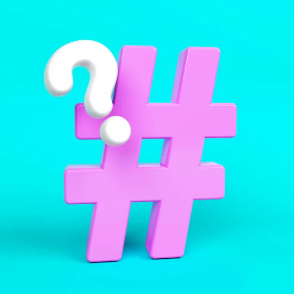 Simbolo Hashtag Rosa Punto Interrogativo Bianco Sfondo Color Turchese Composizione — Foto Stock