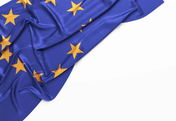 欧洲联盟的旗帜 在白色的背景上 具有复制空间的水平构图 被截断的路径隔离 — 图库照片
