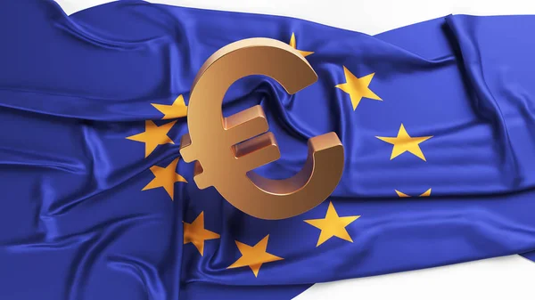 Golden Euro Symbol European Union Flag White Colored Background Horizontal — Stockfoto