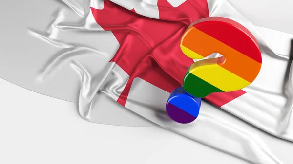 Question Mark Icon Covered Lgbtq Flag Stands Canadian Flag White — Stockfoto