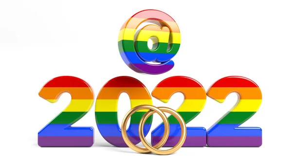 2022 Text Lgbtq Flag Symbol Wedding Ring White Colored Background — Fotografia de Stock