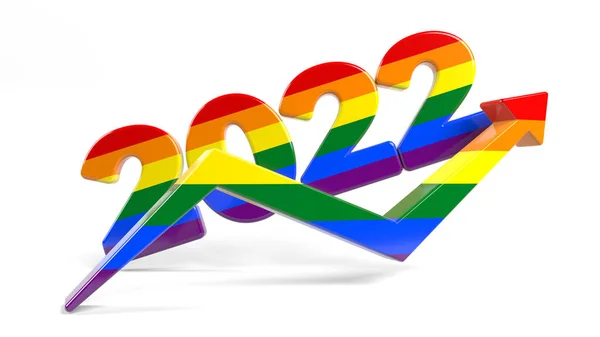 Arrow Symbol 2022 Text Covered Lgbtq Flag White Colored Background — стокове фото