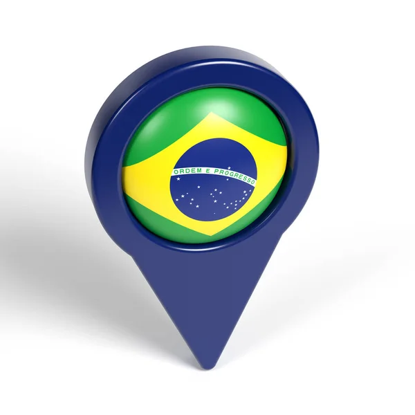 Brazilian Flag Navy Blue Colored Map Pointer White Colored Background — Fotografia de Stock