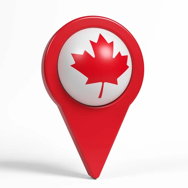Kanadyjska Flaga Czerwony Wskaźnik Mapy Białym Tle Pozioma Kompozycja Przestrzenią — Zdjęcie stockowe