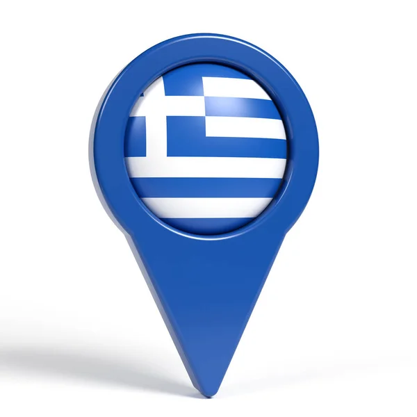 Greek Flag Blue Colored Map Pointer White Colored Background Horizontal — Stock Photo, Image