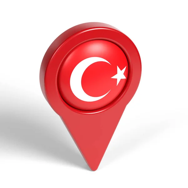 Flaga Turecka Czerwony Wskaźnik Mapy Białym Tle Pozioma Kompozycja Przestrzenią — Zdjęcie stockowe