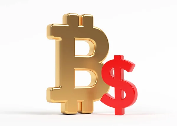 Gold Colored Bitcoin Dollar Symbol White Colored Background Horizontal Composition — Foto Stock