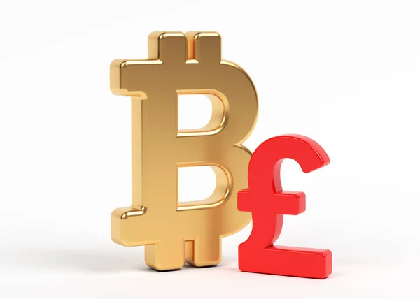 Gold Colored Bitcoin Pound Symbol White Colored Background Horizontal Composition — Foto Stock