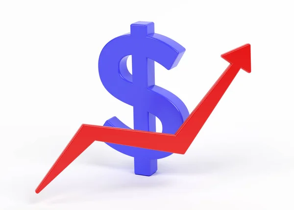 Modrý Symbol Dolaru Finanční Šipka Bílém Pozadí Vodorovné Složení Mezerou — Stock fotografie