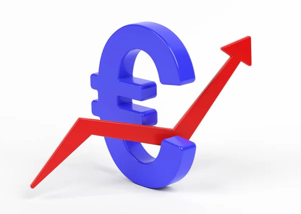 Euro Símbolo Cor Azul Flecha Financeira Fundo Cor Branca Composição — Fotografia de Stock