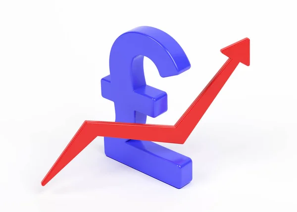 青い色のポンド記号と金融矢印 白を基調としている コピースペースと水平組成 クリッピングパスで分離 — ストック写真