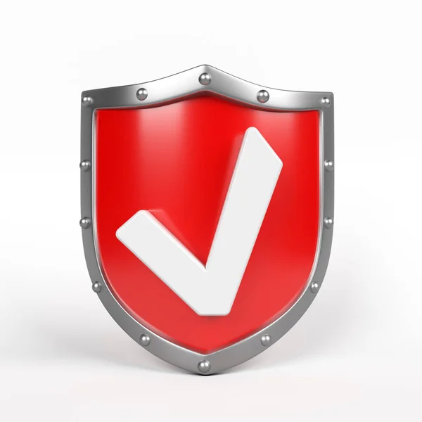White Colored Checkmark Symbol Red Colored Shield Icon White Colored — Fotografia de Stock