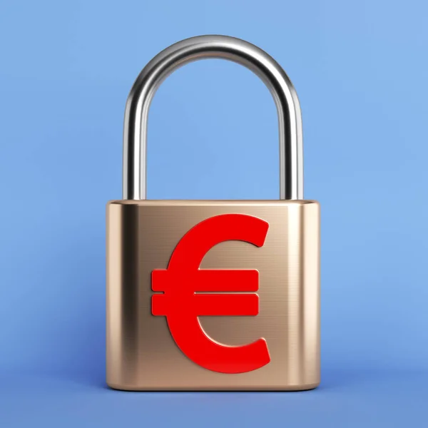 Símbolo Euro Color Rojo Cerradura Sobre Fondo Color Azul Composición — Foto de Stock