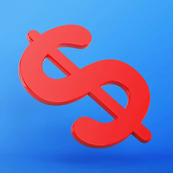 Red Colored Dollar Symbol Blue Colored Background Square Composition Copy — Stock Photo, Image