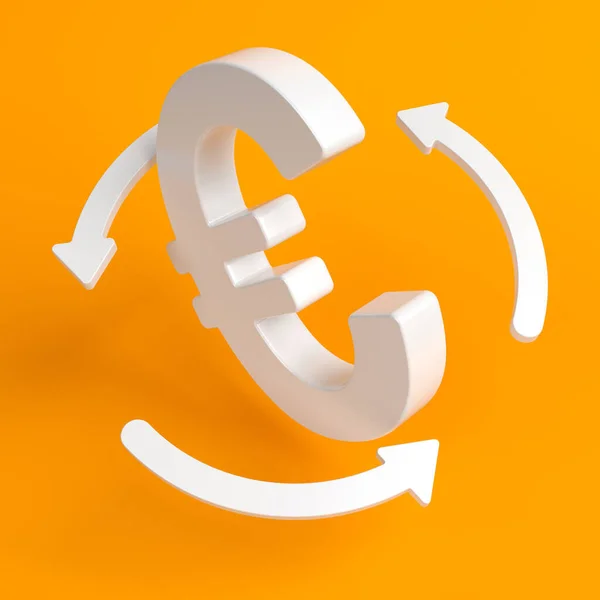 White Colored Euro Symbol Cycling Arrows Orange Colored Background Square — Stockfoto