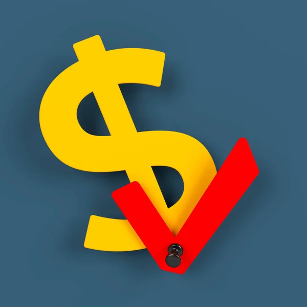 Orange Colored Dollar Symbol Checkmark Charcoal Blue Colored Background Square — Stock Photo, Image