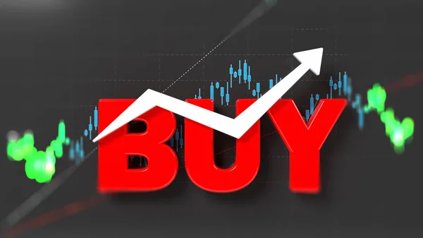 Red Colored Buy Text White Colored Finance Arrow Finance Chart — Foto Stock