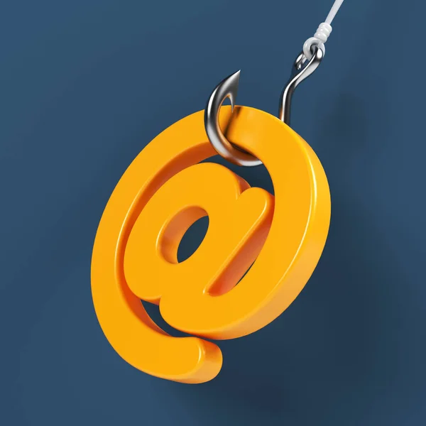 Oranjekleurig Symbool Phishing Haak Marine Blauw Gekleurde Achtergrond Vierkante Compositie — Stockfoto