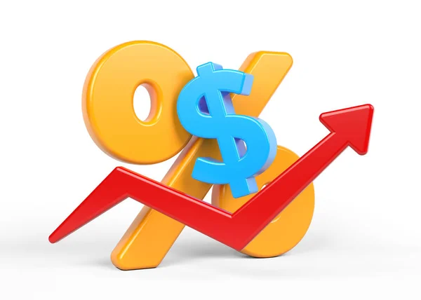 Símbolo Dólar Cor Azul Com Seta Cor Vermelha Sinal Porcentagem — Fotografia de Stock