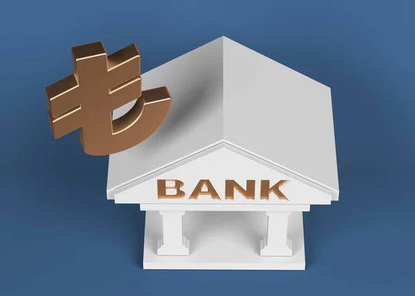 Złoty Symbol Tureckiej Liry Biała Ikona Banku Szaro Niebieskim Tle — Zdjęcie stockowe