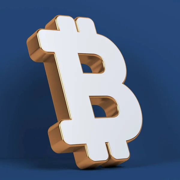 Gold Framed White Colored Bitcoin Symbol Dark Navy Blue Colored — Foto Stock