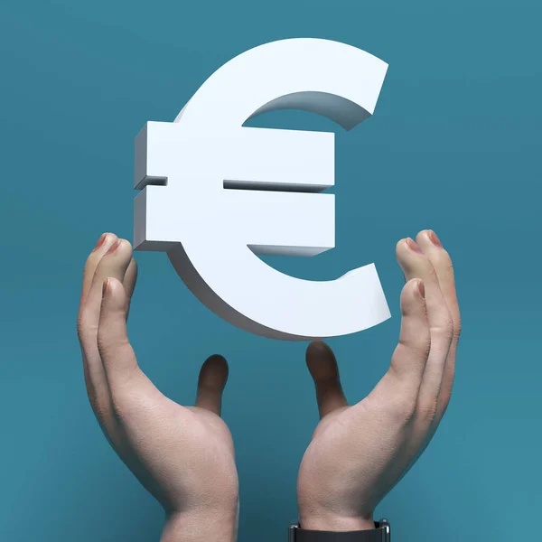 Χέρια Του Επιχειρηματία Προσπαθούν Κρατήσουν Λευκό Σύμβολο Του Ευρώ Γκριζωπό — Φωτογραφία Αρχείου