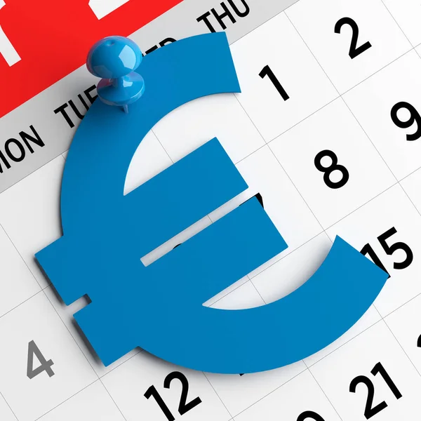 Modrobarevný Symbol Eura Stránce Kalendáře Vodorovné Složení Mezerou Pro Kopírování — Stock fotografie