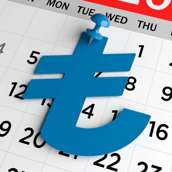 Blue Colored Pinned Turkish Lira Symbol Calendar Page Horizontal Composition — Stockfoto